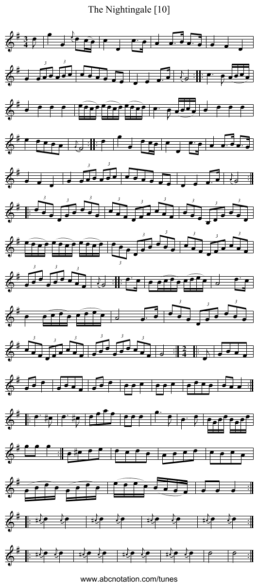 Nightingale [10], The - staff notation