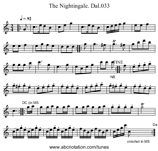 Nightingale. Dal.033, The - staff notation