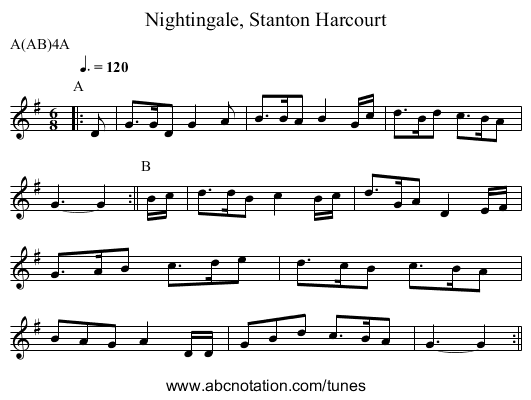 Nightingale, Stanton Harcourt - staff notation
