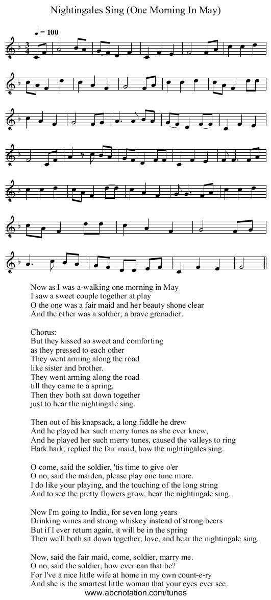 Nightingales Sing (One Morning In May) - staff notation