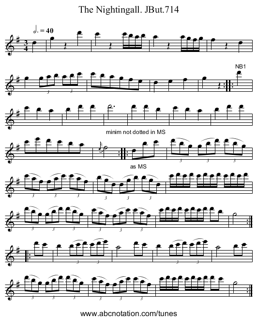 Nightingall. JBut.714, The - staff notation