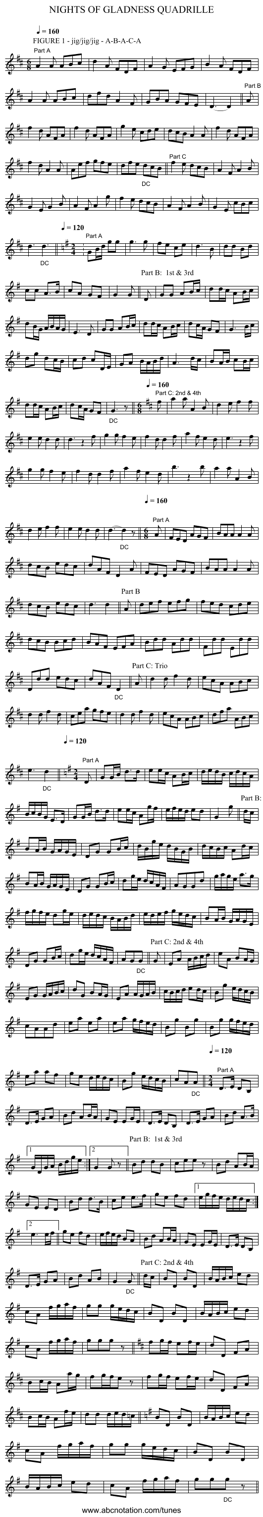 NIGHTS OF GLADNESS QUADRILLE - staff notation