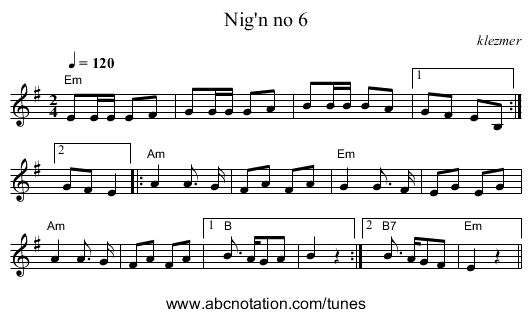 Nig'n no 6 - staff notation