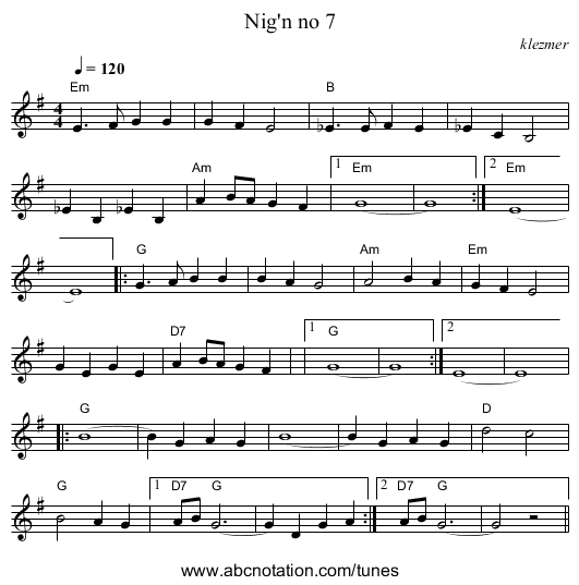 Nig'n no 7 - staff notation