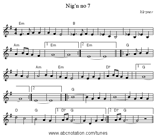 Nig'n no 7 - staff notation