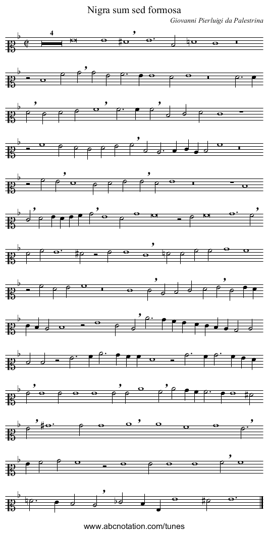 Nigra sum sed formosa - staff notation