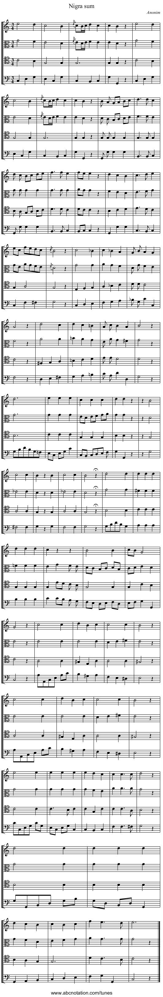Nigra sum - staff notation