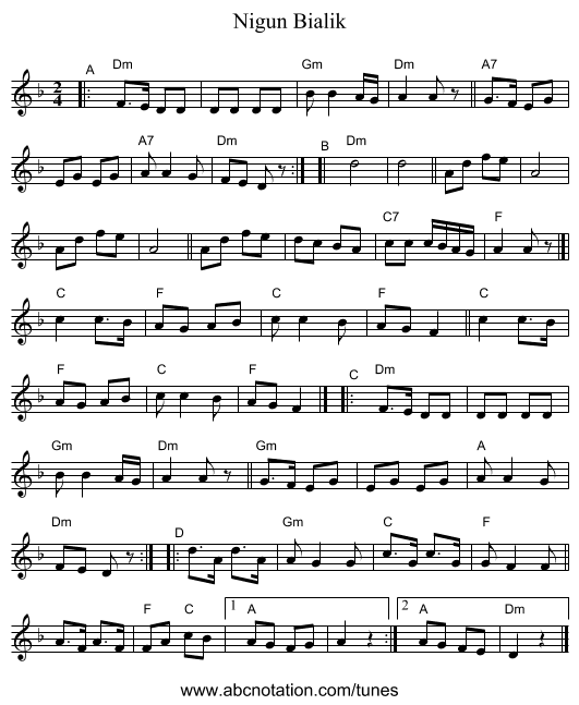 Nigun Bialik - staff notation