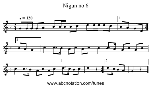 Nigun no 6 - staff notation