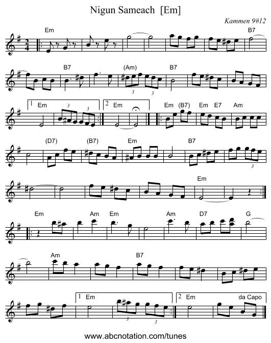 Nigun Sameach  [Em] - staff notation