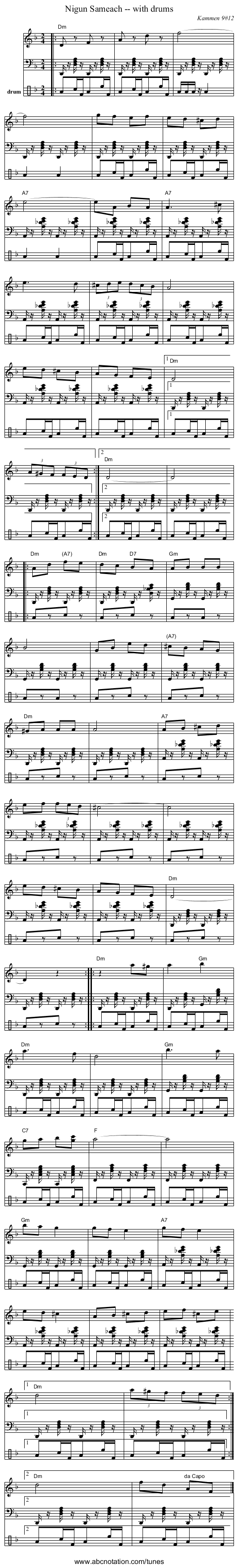 Nigun Sameach -- with drums - staff notation