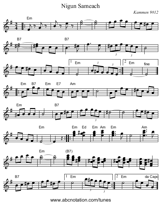 Nigun Sameach - staff notation