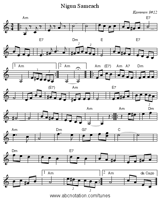 Nigun Sameach - staff notation