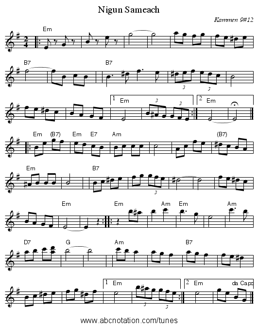 Nigun Sameach - staff notation