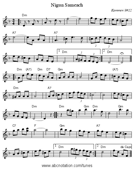 Nigun Sameach - staff notation