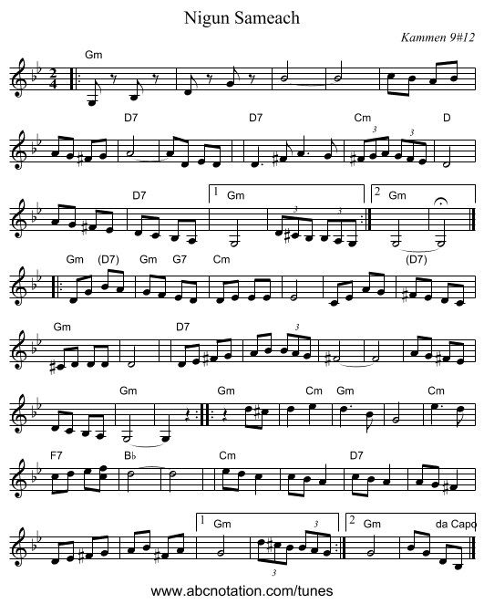 Nigun Sameach - staff notation