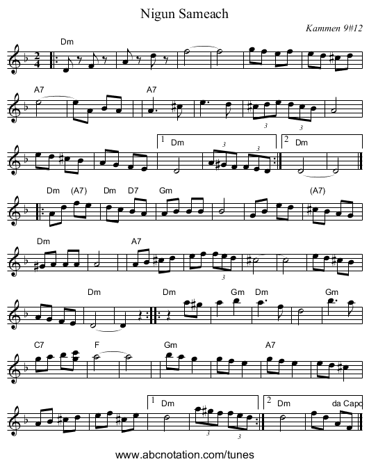 Nigun Sameach - staff notation