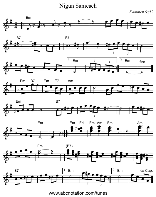 Nigun Sameach - staff notation