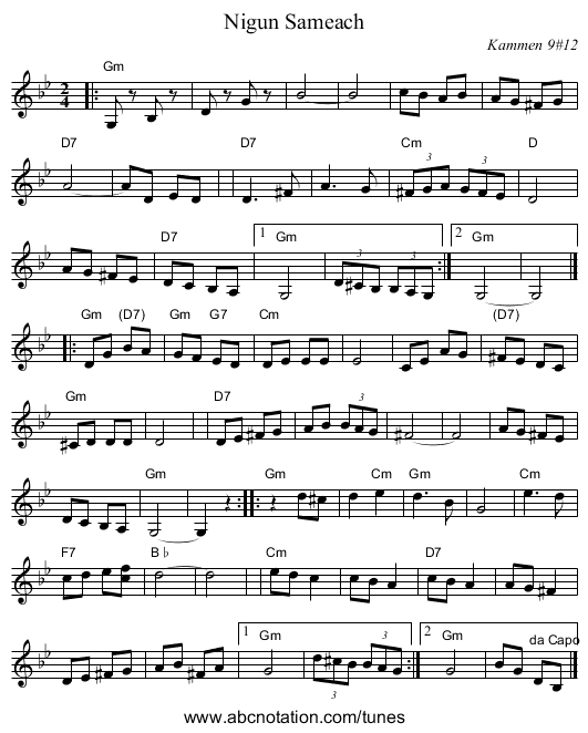 Nigun Sameach - staff notation