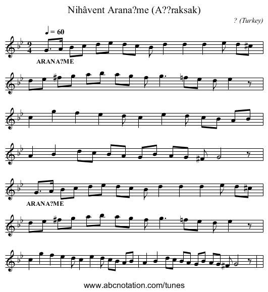 Nihâvent Arana?me (A??raksak) - staff notation