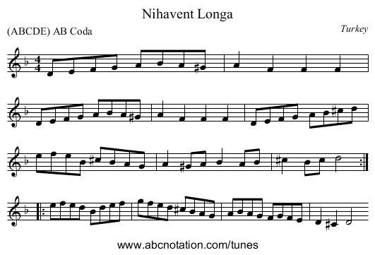 Nihavent Longa - staff notation