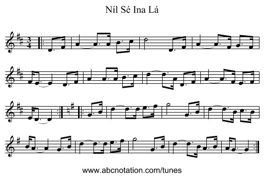 Níl Sé Ina Lá - staff notation