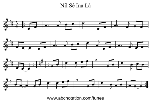 Níl Sé Ina Lá - staff notation
