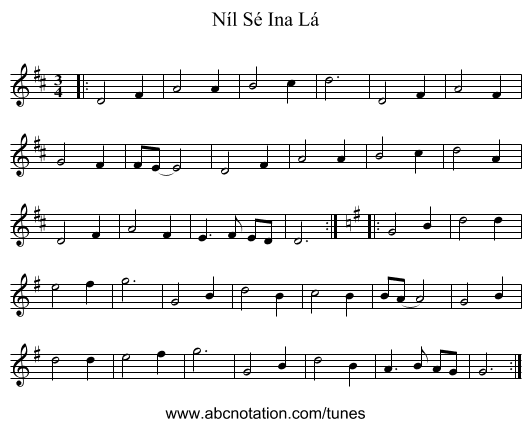 Níl Sé Ina Lá - staff notation