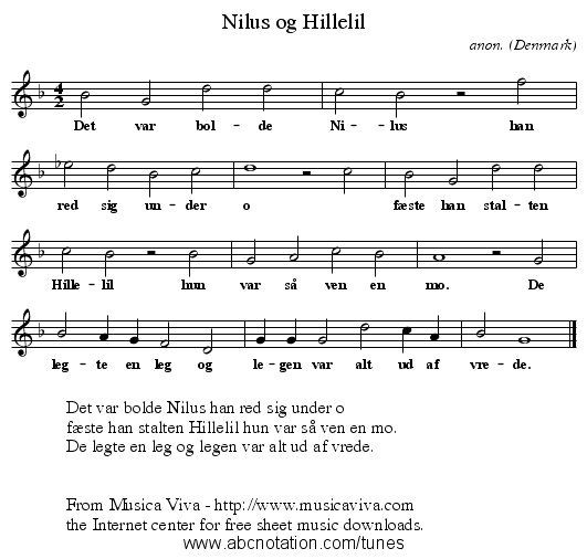 Nilus og Hillelil - staff notation