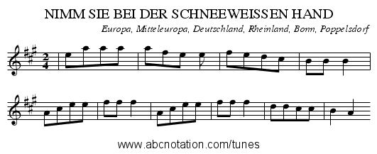 NIMM SIE BEI DER SCHNEEWEISSEN HAND - staff notation