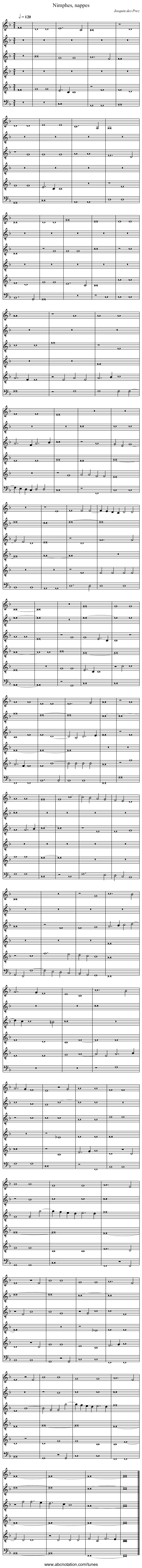 Nimphes, nappes - staff notation