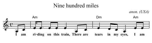 Nine hundred miles - staff notation