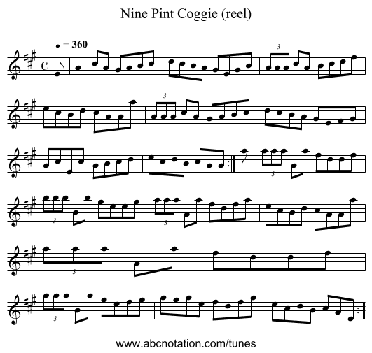 Nine Pint Coggie (reel) - staff notation