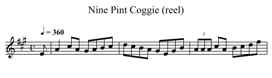 Nine Pint Coggie (reel) - staff notation