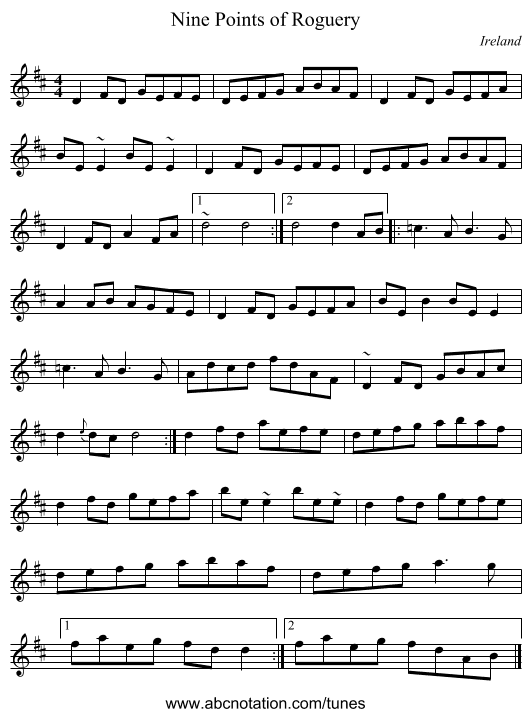 Nine Points of Roguery - staff notation