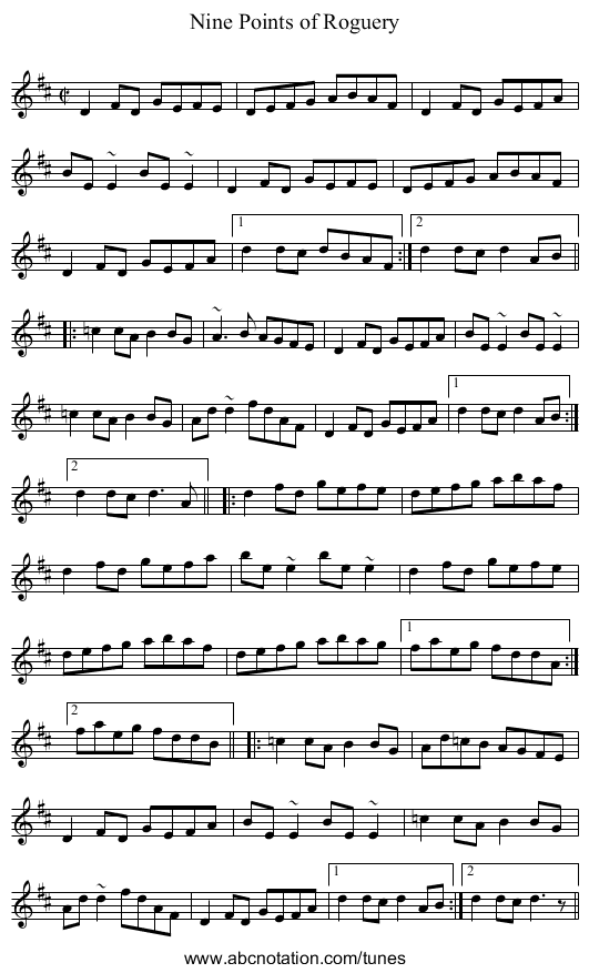 Nine Points of Roguery - staff notation