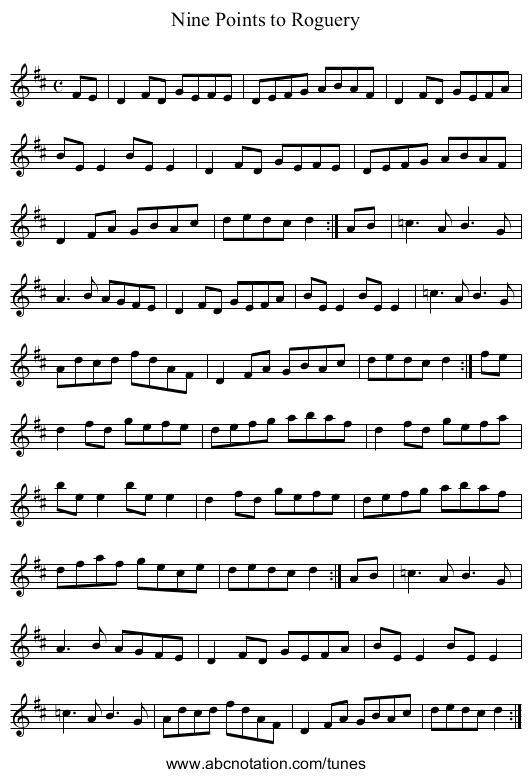 Nine Points to Roguery - staff notation