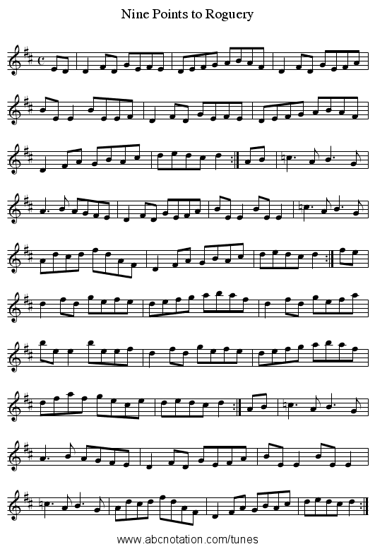 Nine Points to Roguery - staff notation