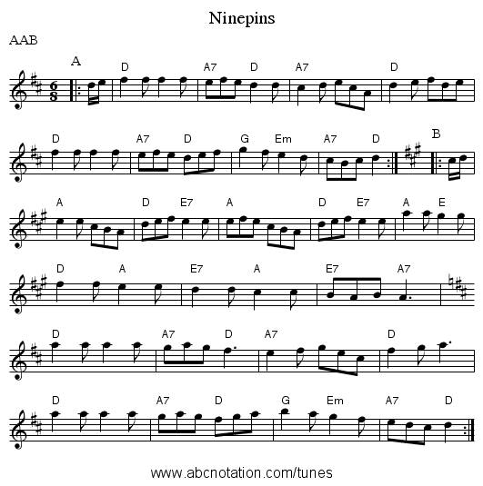 Ninepins - staff notation