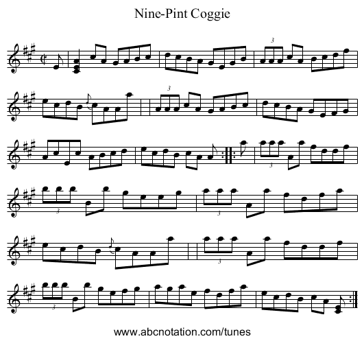 Nine-Pint Coggie - staff notation