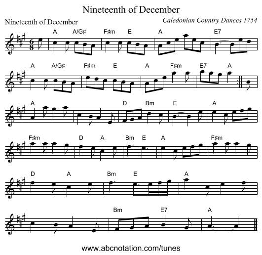 Nineteenth of December - staff notation