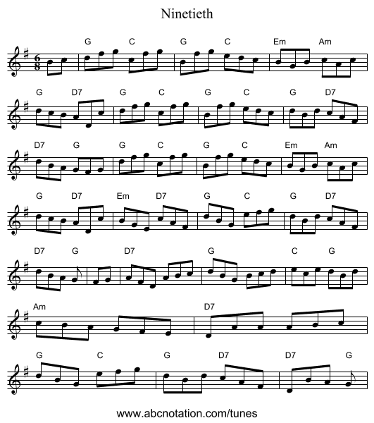 Ninetieth - staff notation