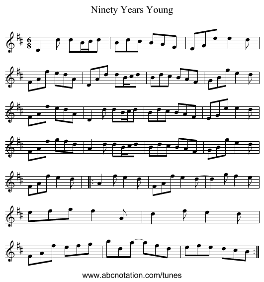 Ninety Years Young - staff notation