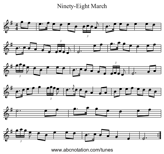Ninety-Eight March - staff notation