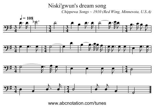 Niski'gwun's dream song - staff notation