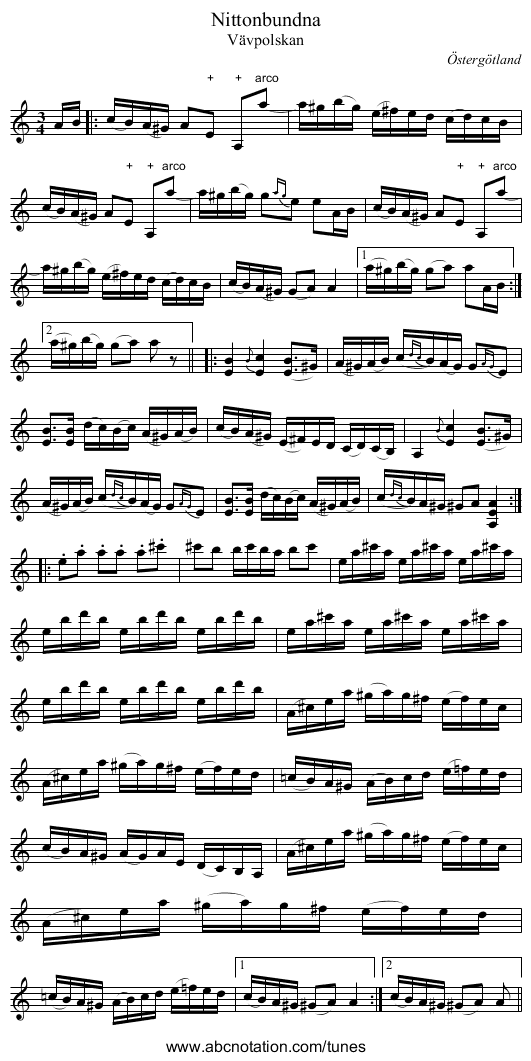 Nittonbundna - staff notation