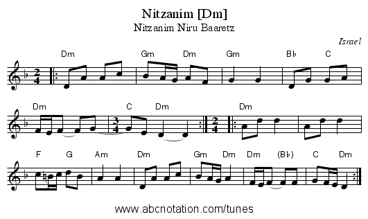 Nitzanim [Dm] - staff notation