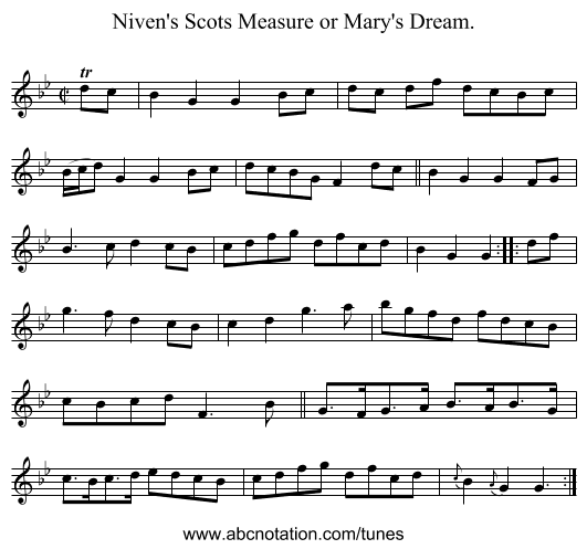 Niven's Scots Measure or Mary's Dream. - staff notation