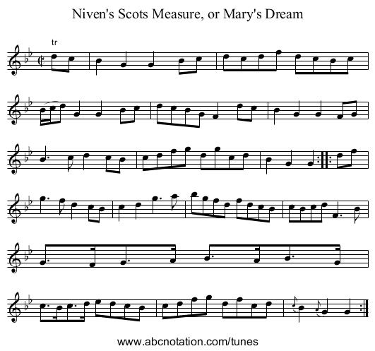 Niven's Scots Measure, or Mary's Dream - staff notation