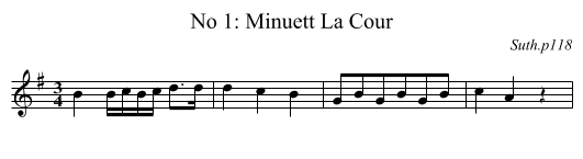No 1: Minuett La Cour - staff notation